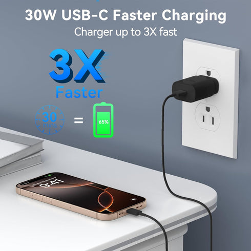 USB C Phone 16 15 Pro Max Charger Fast Charging Block, 30W USB C Charger with 10FT USB-C Fast Charging Long Cable Cord for Phone 16 Pro Max/16 Pro...