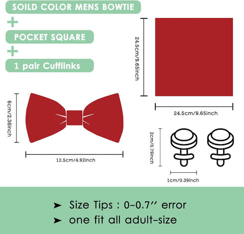 Mantieqingway Bow Ties for Men Bowtie Pocket Square Cufflinks Set Adjustable Pre-tied Bowtie Handkerchief for Wedding...