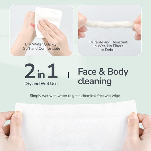 Disposable Face Towel, Ultra Soft Thick Wash Cloths for Adults and Baby, 100% Cotton Dry Wipes for Washing and Drying, 200 Count Facial Tissue for...