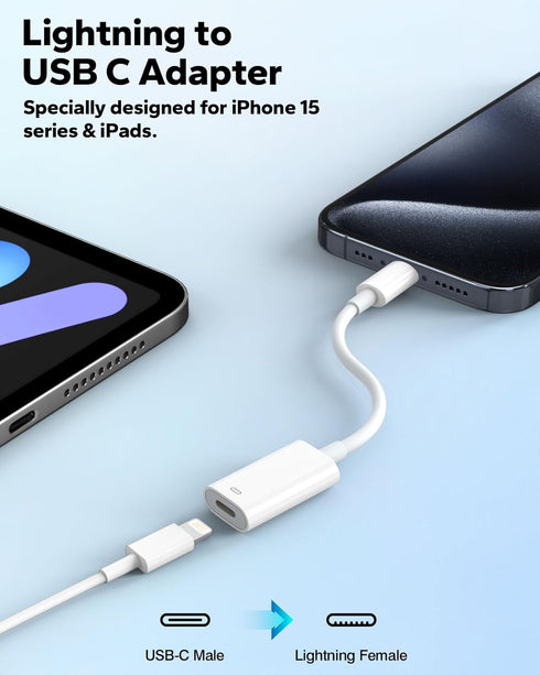 MoKo Lightning to USB C Cable Adapter 2 Pack, Lightning Female to USB C Male Adapter Connector for iPhone 15/15 Pro/15 Pro Max/15 Plus, Support 35...