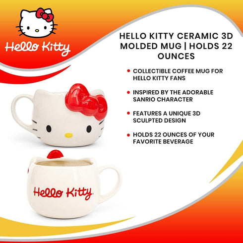 Silver Buffalo Hello Kitty Face Ceramic 3D Sculpted Mug, 22-Ounces...