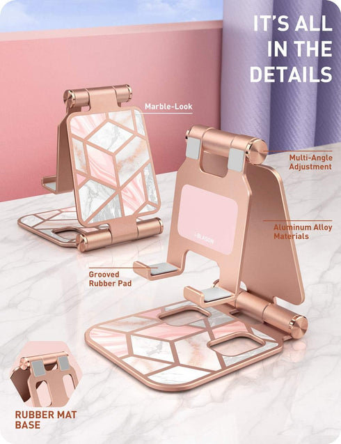 i-Blason Cell Phone Stand for Desk, Cell Phone Holder, Fits All Smart Phones, iPhone 16 15 14 13 Pro Max, Foldable Phone Stand Holder, Marble...