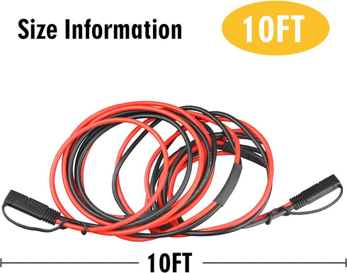 SAE Extension Cable 10 AWG SAE to SAE Quick Disconnect Wire Battery Charger Extension Cord Heavy Duty SAE Connector Cable for Solar Panel Trolling...