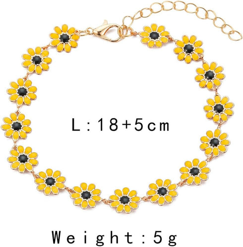 Little Daisy Flower Sunflower Bracelet for Women Girls Dainty White Yellow Multicolor Flower Chain Bracelet Summer Beach Jewelry...