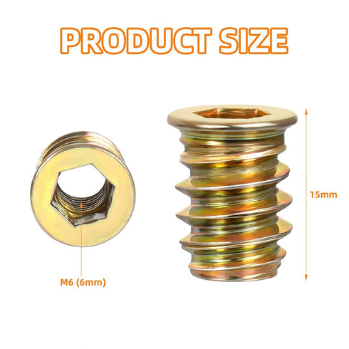 M6 x 15mm Wood Inserts Bolt Furniture Screw in Nut Threaded Fastener Connector Hex Socket Drive for Wood Furniture, 50 PCS...