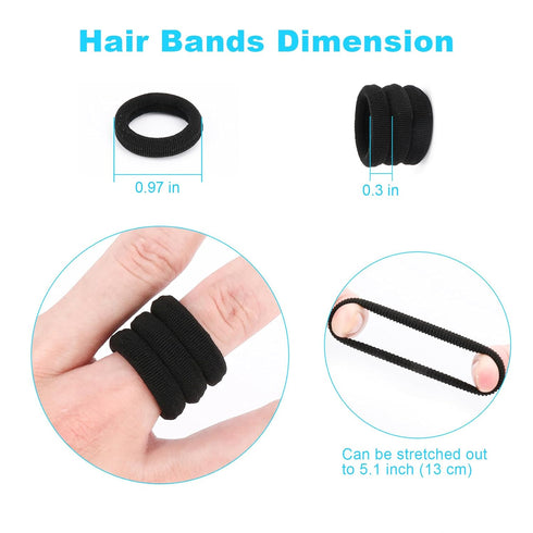 Black Seamless Hair Ties – Cotton Hair Bands – Tiny Elastics Ponytail Holders for Toddlers, 1 Inch in Diameter, Black, by Nspring...