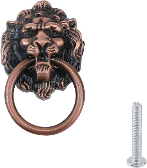 Ring Pulls Handle 2-inch Lion Head Drawer Pulls Vintage Red Copper Tone Cabinet Ring Pulls -2pcs...