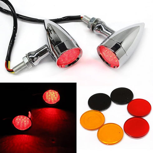 MISS MOLY Chrome Motorcycle LED Turn Signals RED Light Brake Running Tail Light Bullet...