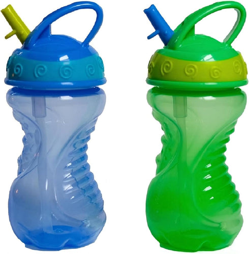 Nuby 2 Count Flip and Tip Hard Straw Cup, 10 Ounce (Blue/Green)...