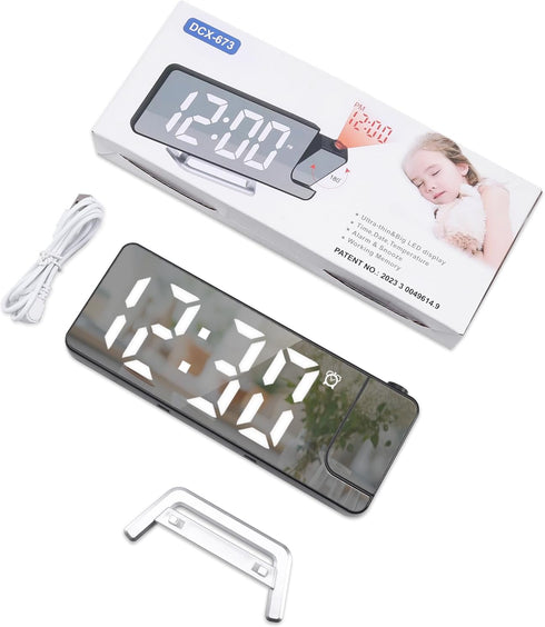 Projection Alarm Clock for Bedroom, Digital Clock with 180° Rotatable Projector, 7.9'' Large Display LED Alarm Clock with Temperature, Snooze, Adj...