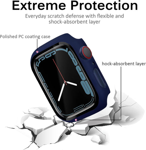 Miimall Compatible for Apple Watch Series 8 Case 45mm with Screen Protector Anti-Scratch Shockproof Hard PC and Tempered Glass Film Bumper Case fo...