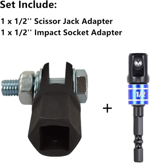 1/2" Scissor Jack Adapter for Use with 1/2 Inch Drive/Impact Drills/Ratchet or Standard Drive Sockets or 13/16 Inch Lug Wrench/Tire Iron or Socket...