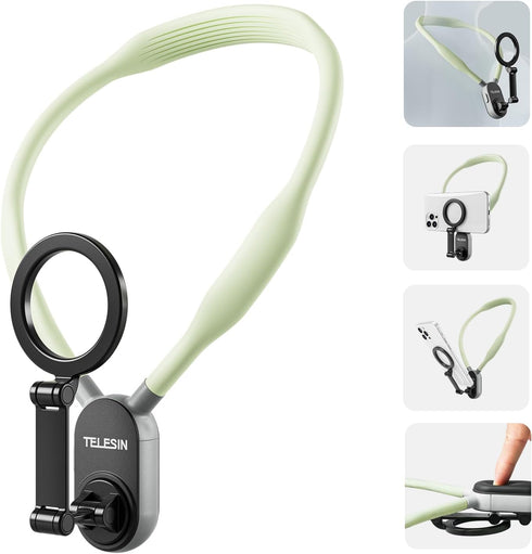 Magnetic Neck Mount for Phones, Cell Phone Holder Stand Hanging on Neck POV/Vlog Selfie Hand Free Necklace Phone Strap Video Recording for iPhone ...