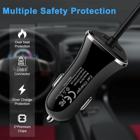 Fast Car Charger Pixel 7 Type C Car Plug Android USB C Cigarette Lighter Car Adapter Fast Charging C Coiled Cable for Samsung Galaxy A14 5G/S23/A5...