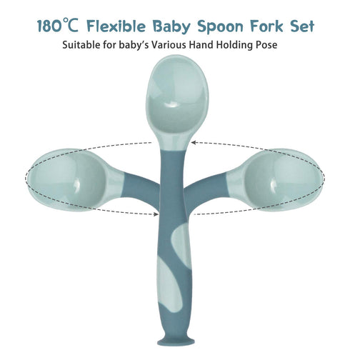 Qshare Baby Utensils Spoons with Travel Safe Case, Toddlers Feeding Training Spoon with Easy Grip and Bendable Function, Perfect Self Feeding Lear...
