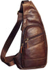 Hebetag Leather Sling Bag Crossbody Backpack for Men Women Travel Outdoor Camping...
