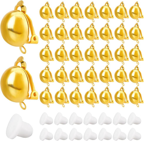 1 Box 40Pcs Clip Earring Converters Brass Clip on Earrings & 40Pcs Ear Pads Gold Non-Pierced Earrings Components with Loop Clips Earring Findings ...