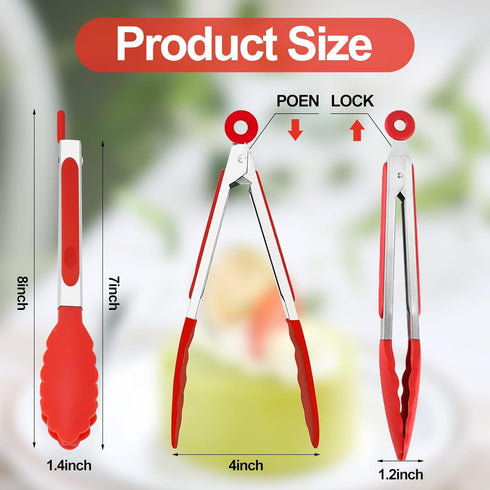 7Pack Kitchen Tongs,7 Inch Small Silicone Tongs with Stainless Steel Silicon Handles and Nylon Tips,Heat Resistant Non-Stick Cooking Tongs,Mini Lo...