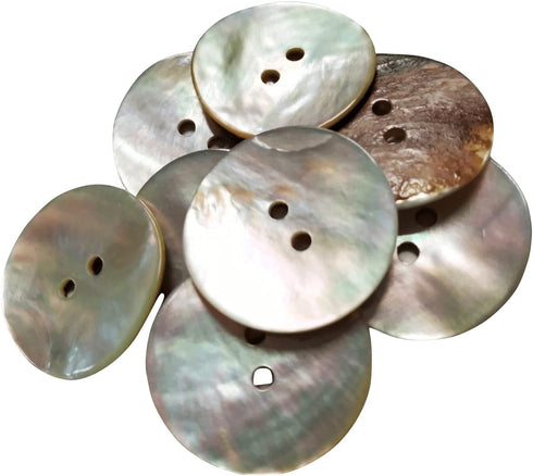 Natural Mother_of_Pearl Shell Buttons - Nacar - AKOYA - 2 Holes Round Sewing Buttons - Iridisdent Color - Produced and Shipped from Spain (25 mm)...