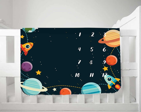 Cosmic Planets Outer Space Theme Baby Monthly Milestones Blanket Boys Kids Photo Background Mom Gifts Newborn Shower Party Decoration Personalized...