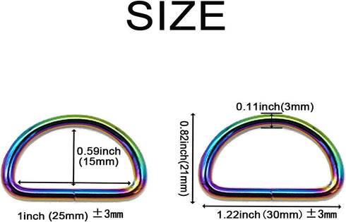 Metal D Rings D Buckles - 1 Inch Non Welded Clips Belt Buckles Hardware Bags Ring for Purse Clasp Accessories (Rainbow)...