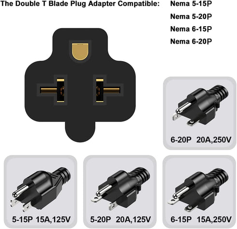 1-FT 15 Amp Household AC Plug to 20 Amp T Blade Adapter Cable 12AWG Nema 5-15P to 5-20R,5-15P to 6-15R/20R 20-Amp to 15-Amp Plug-Adapter Cord,Heav...