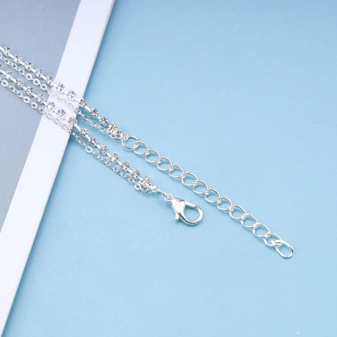 Bohemia Layered Pearl Choker Necklace Silver Cz Tennis Chain Necklace Floating Pearl Necklace Sparkly Rhinestone Clavicle Necklace Jewelry for Wom...