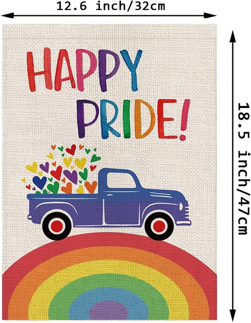 Rainbow Garden Flag Rainbow Truck Vertical Double Sided Happy Pride Flag LGBT Lesbian Gay Transgender Pansexual Flag Farmhouse Yard Outdoor Lawn D...