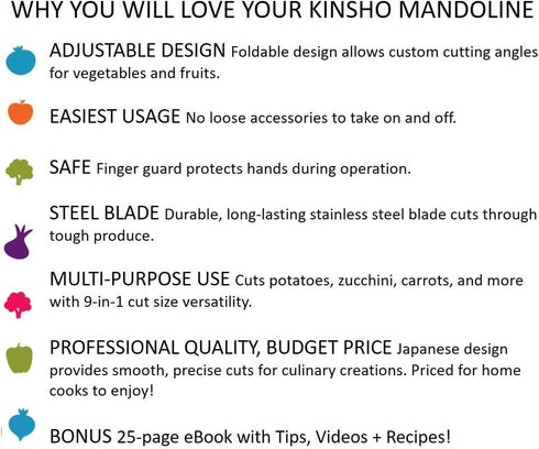 Mandolin Slicer Adjustable Mandoline | Best Hand-Held Cutter for Vegetable Potato Zucchini Food | Professional Steel Blade - Safe Finger Guard - 9...