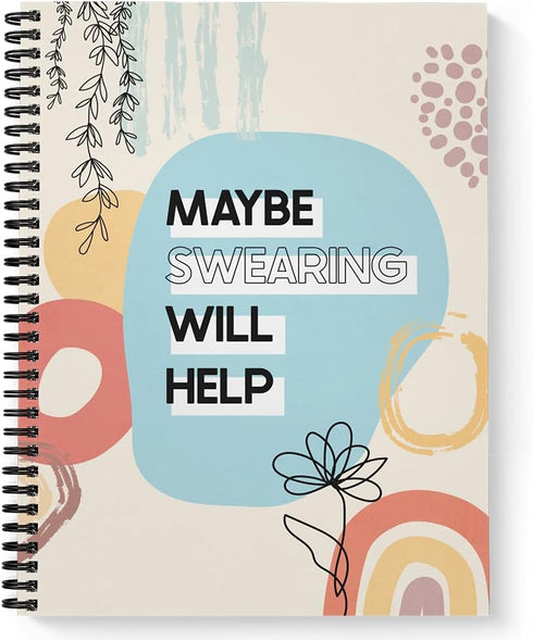 Softcover Swearing Helps 8.5" x 11" Snarky Spiral Notebook/Journal, 120 College Ruled Pages, Durable Gloss Laminated Cover, Black Wire-o Spiral. M...