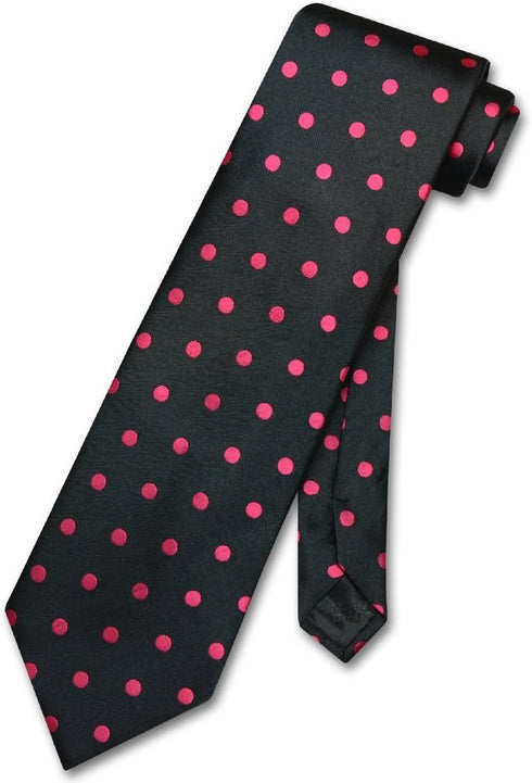Vesuvio Napoli NeckTie BLACK w HOT PINK FUCHSIA Polka Dots Design Men's Neck Tie...