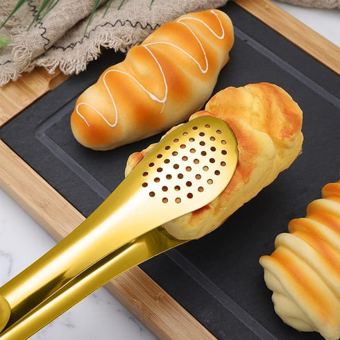 4 PCS Serving Tongs 9 Inch Buffet Tongs Stainless Steel Serving Utensils for Salad Buffet Appetizer Dessert Food Parties, Gold...