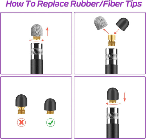 24-Pack Replacement Mesh Fiber Tips & Rubber Tips only Compatible with Granarbol 4-in-1 Stylus Touch Screen Pen 0.20-inch(5mm) & 0.28-inch(7mm) Se...