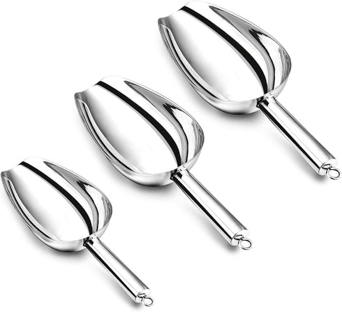 P&P CHEF Canister Scoop Set of 3, Ice Candy Scoop, Stainless Steel Multipurpose Food Scooper for Buffet Jar Freezer, Mirror Finish & Dishwasher Sa...