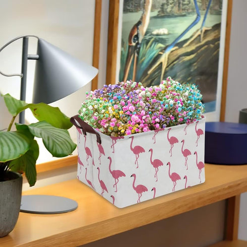 CLOCOR Rectangular Flamingo Storage Basket,Collapsible Cute Pattern Storage Bin,Waterproof Coating Storage Box with Handles,Gift Baskets, Shelf Ba...