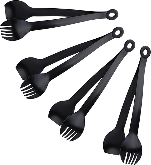 MSY BIGSUNNY Small Serving Tongs - 6 Inches Premium Stainless Steel Appetizer Tongs, Set of 4 (Black, 6")...