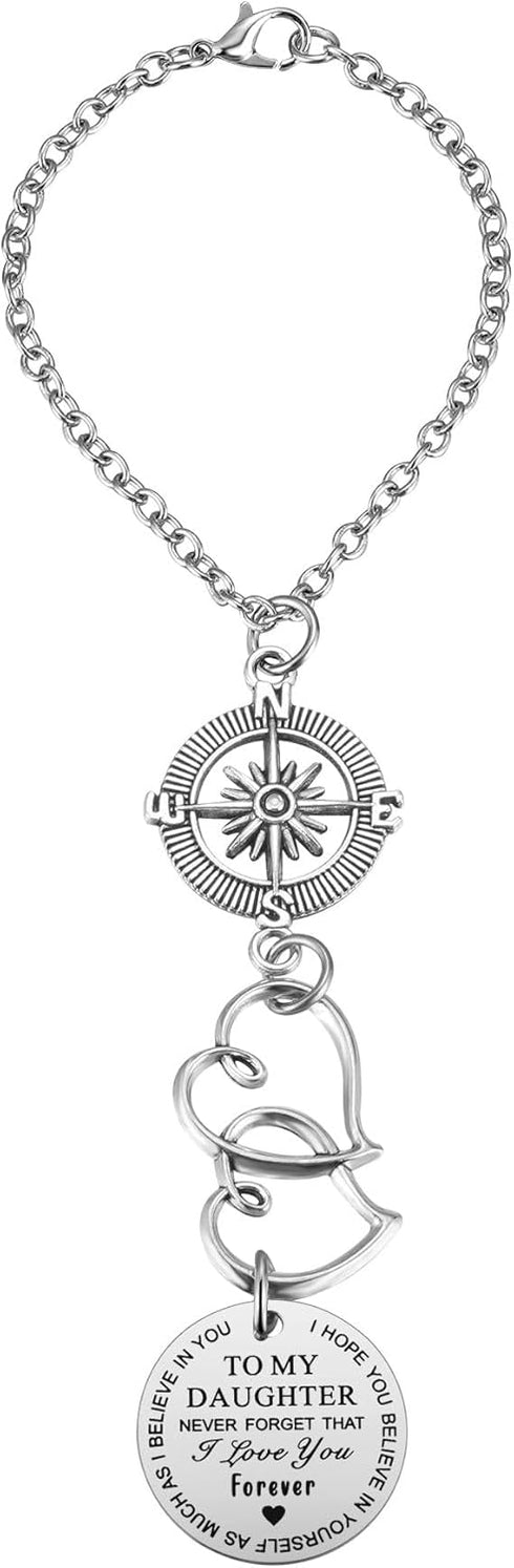 To My Daughter Compass Car Charm, I Hope You Believe In Yourself As Much As I Believe In You Car Charm, Rear View Mirror Car Charm for Daughter Bi...