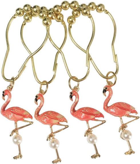 Set of 12 Flamingo Shower Curtain Hooks Decorative Home Bathroom Stainless Steel Rustproof Shower Curtain Rings Decor Accessories (Flamingo)...