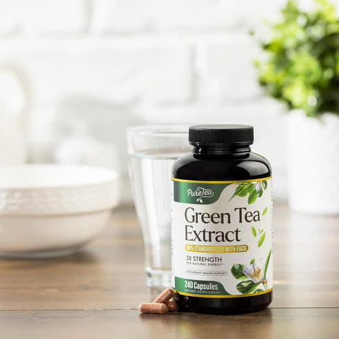 Green Tea Extract Capsules 1000mg with EGCG - 98% Standardized Polyphenols for Heart Support with Antioxidants - 3X Absorption Green Tea Pills for...