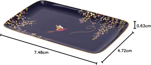 Portmeirion Sara Miller Chelsea Trinket Tray - 7.4 Inch Fine China Tray with 22 Karat Gold, Hummingbird Design in Dark Blue for Cheese Board - Dec...