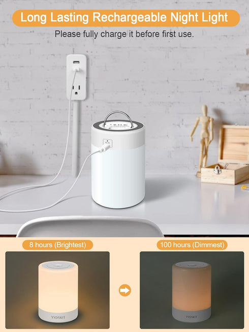 Baby Night Light, Nursery Night Lamp for Breastfeeding, Portable Nightlight for Kids Toddlers Bedroom, Warm & Soft Bedside Lamp, Touch Control, Re...