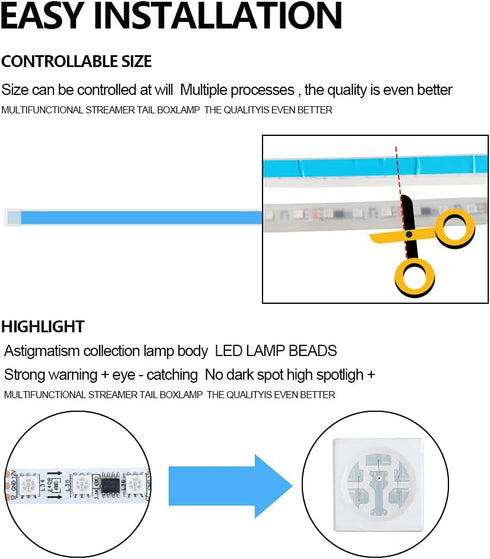 Car Headlight LED Strip, 24Inch RGB Multi Color Headlight Surface LED Daytime Running Lights Flexible DRL Tube Strip Sequential Neon Decorative Sw...
