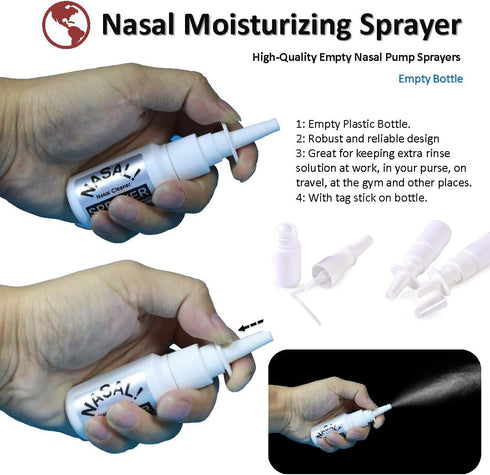2PCS-PACK Sinus Rinse Bottle with 4 Sprayer + 1 Moisturizing Nasal Pump Sprays - 300ml 10oz Nasal Irrigation - Nasal Rinse Kit - Nose Cleaner - Yo...