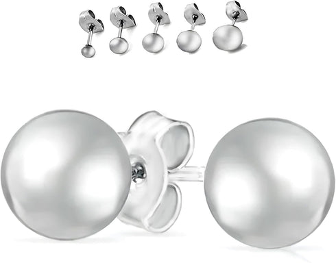 5 Pairs of Surgical Stainless Ball Stud Earrings 3,4,5,6, & 7mm...