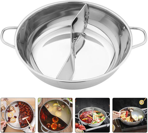UPKOCH Stainless Steel Pot with Divider Weldless Hot Pot Two-flavor Soup Pot Shabu Shabu Pot Induction Cookware with Handle for Gas Electric Stove...