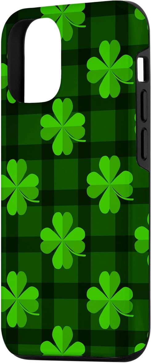 iPhone 12/12 Pro Shamrocks On Green Buffalo Plaid Pattern St Patrick Day Case...