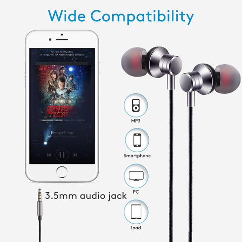 Wired Earbuds Headphones with Microphone Stereo Bass Earphones Noise Isolation in-Ear Headset Compatible with All Smartphones Tablets iPod IPad MP...