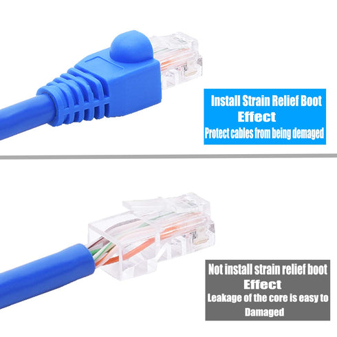 PETECHTOOL RJ45 Cat6 Pass Through Connectors Gold Plated 8P8C Ends and Blue Strain Relief Boots for CAT6 RJ45 Ethernet Network Cable Connector Plu...