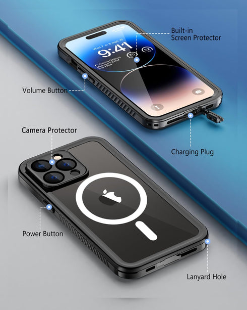 Unitedtime Magnetic for iPhone 14 Pro Case Waterproof with Built-in Screen Protector,Compatible with MagSafe Shockproof Dustproof Heavy Duty Full ...