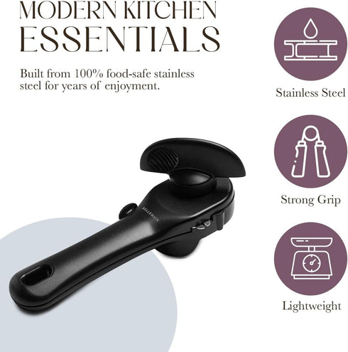 Bellemain Stainless Steel Can Opener – Manual Can Opener For seniors - Ergonomic Smooth edge Can Opener Hand Held Heavy Duty – Easy to use can ope...